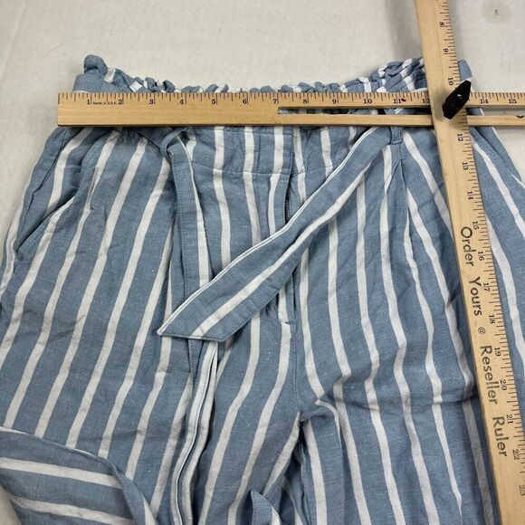 LOFT Linen Blend Cropped Pants Striped Drawstring Waist Tie High Rise SMALL - Picture 8 of 12